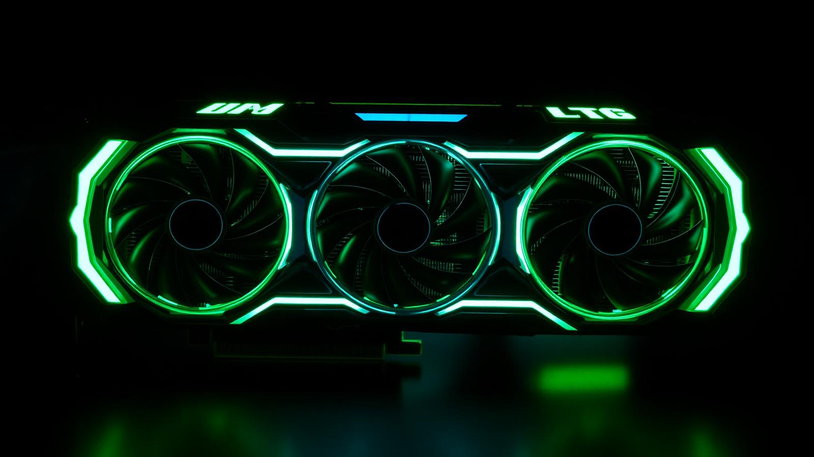 High-end graphics card with green LED lighting